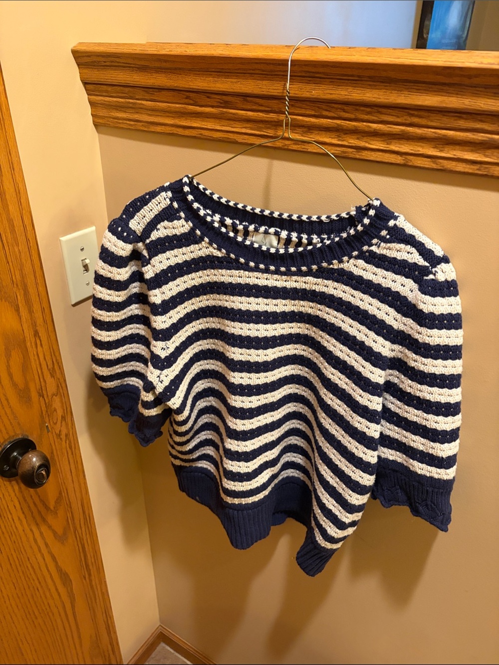 Joie Navy and White Striped Scoop Neck Sweater